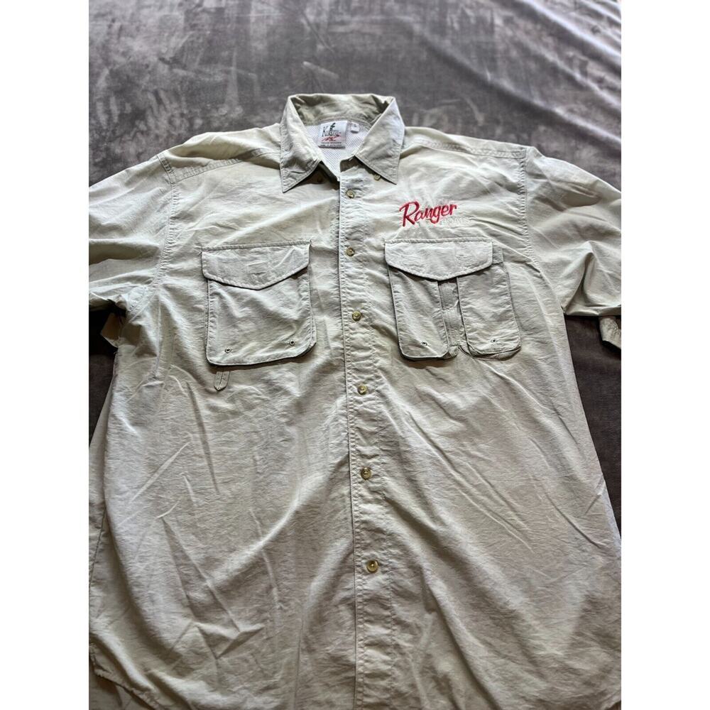 Kudzu Men's RANGER BOATS Fishing Button Up‎ Shirt Long Sleeve Large Khaki